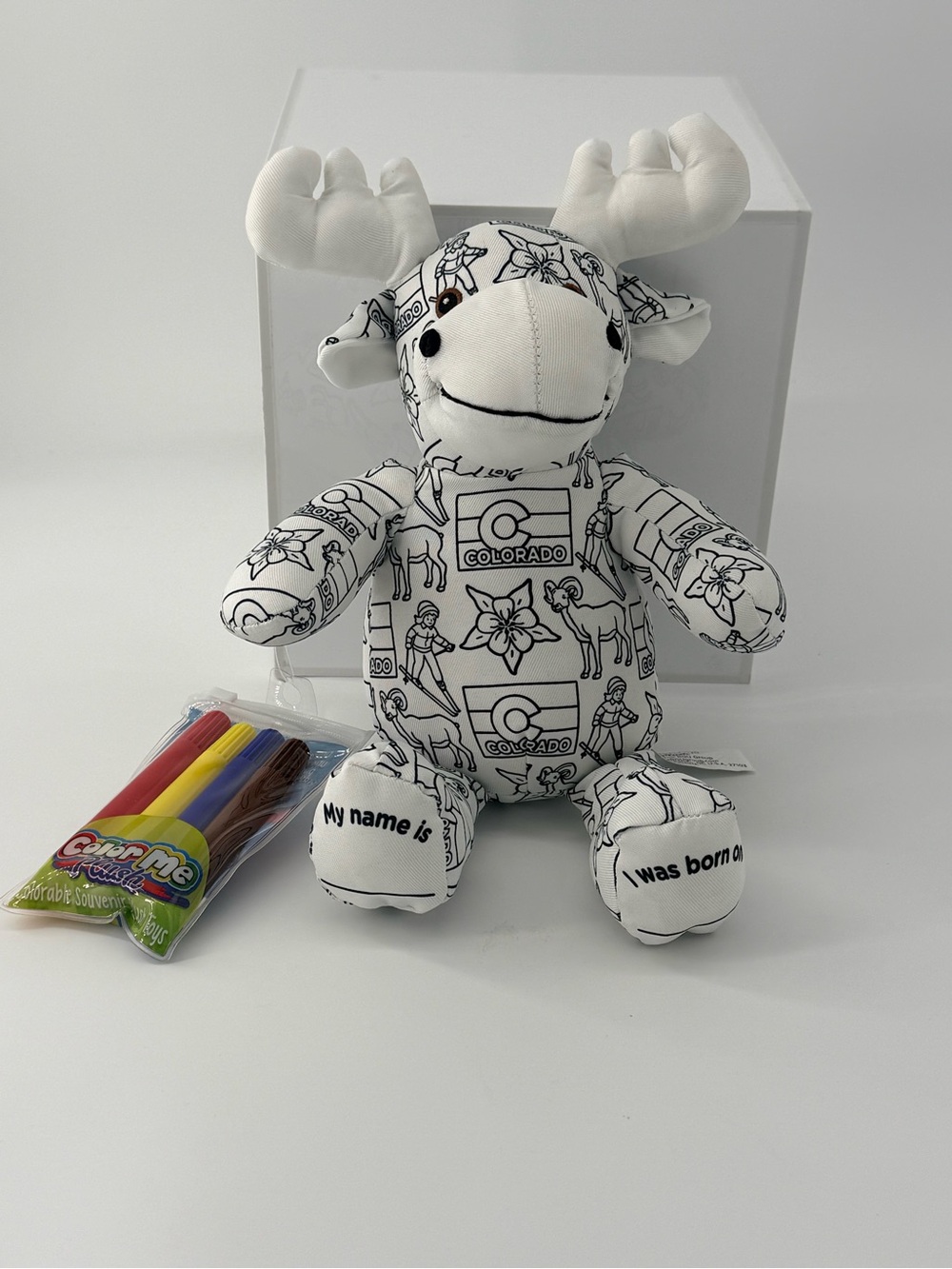 Color-Me Colorado Plush Moose Activity Toy - White